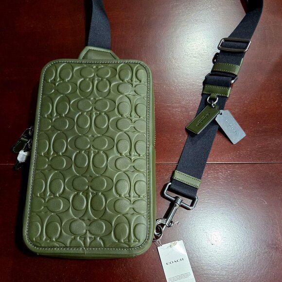 Coach Sullivan Pack In Signature Leather (Gunmetal/Dark Shamrock) - Picture 1 of 12